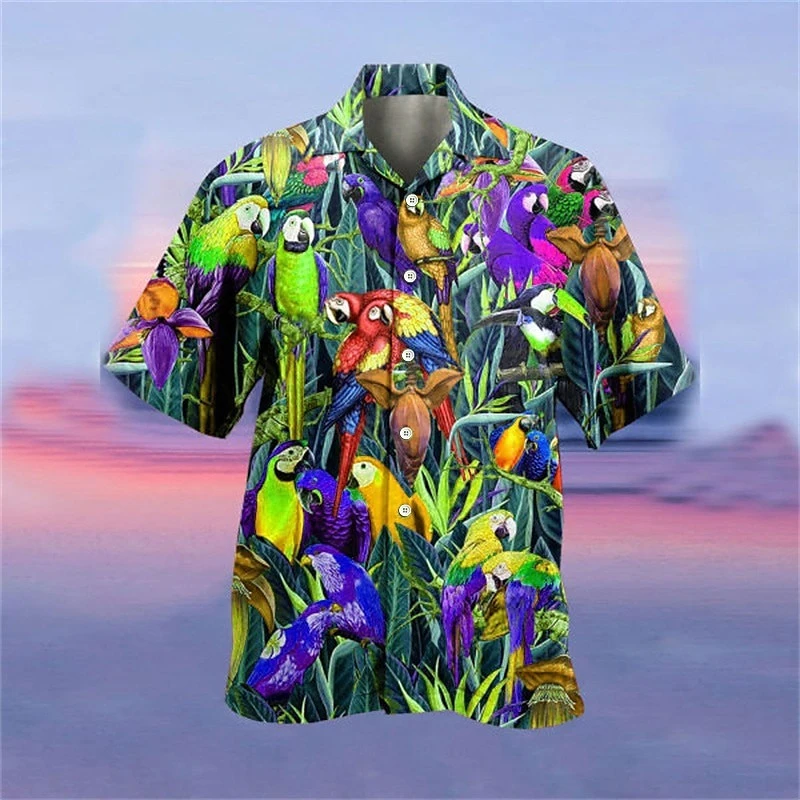 

Hawaiian Vacation Style Shirts Men's Clothing O-neck Shirt 3D Printed Parrot Coconut Tree Casual Sea Beach Fashion Blouse