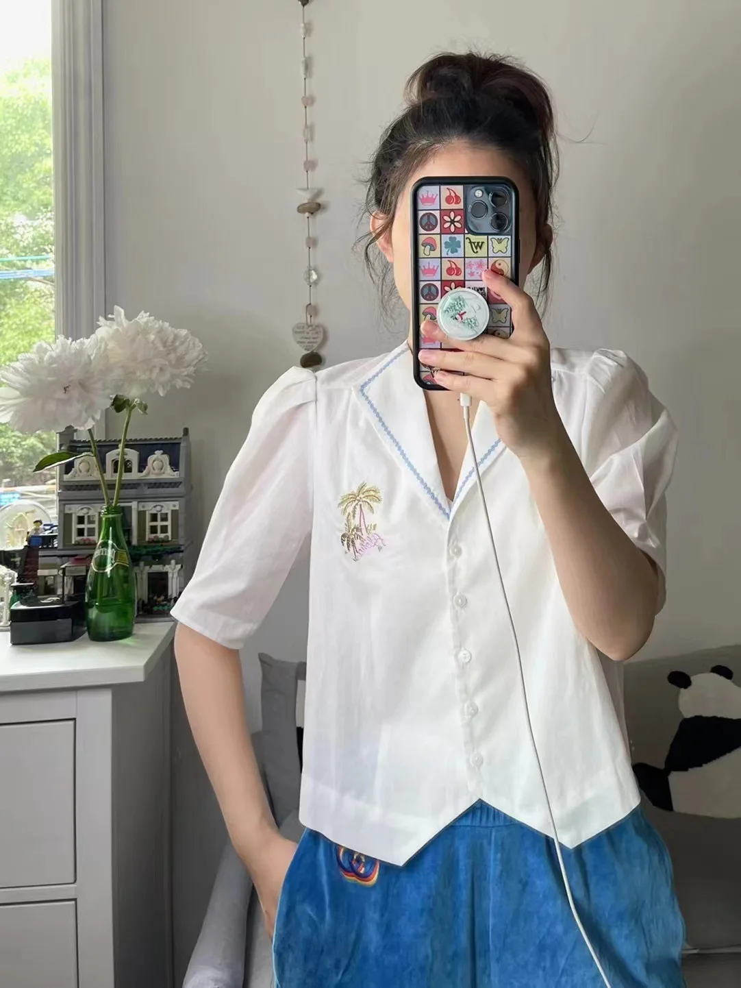 

French Sle Cotton Bubble Sve Embroidered irt Women's Collar New Arrival Spring Summer White Women's irt 30897