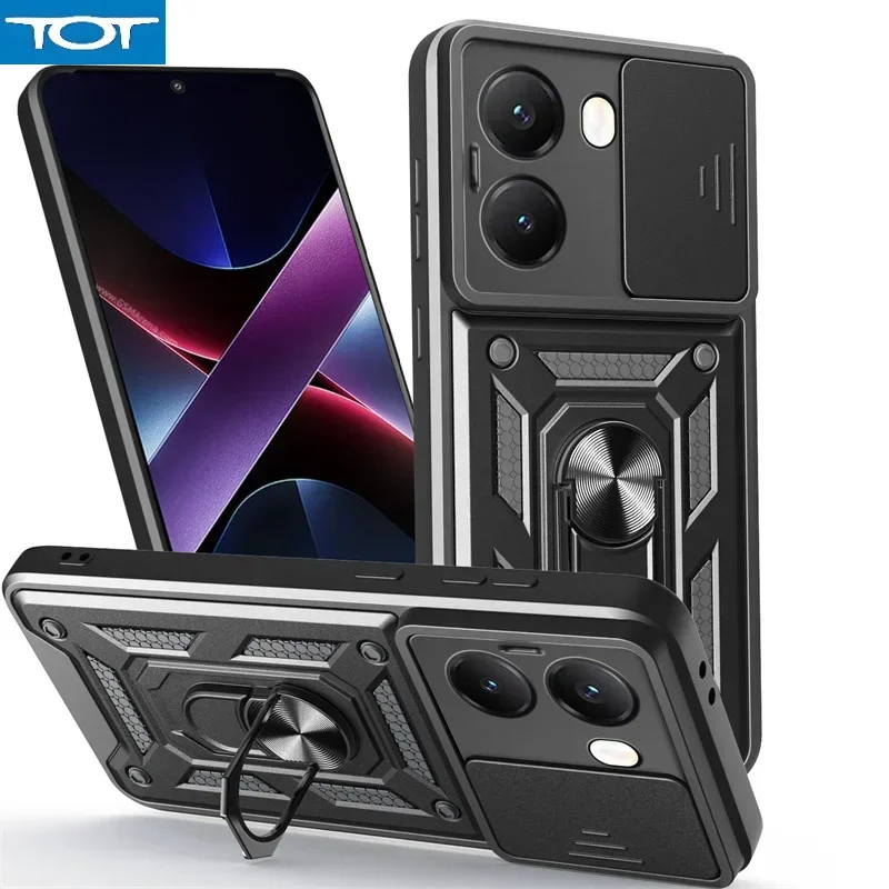 

Для POCO X7 Pro 5G чехол Armor Slide Camera Защитная задняя крышка объектива для Xiaomi POCO X 7 X7 Pro 5G Кольцевая подставка Противоударный чехол