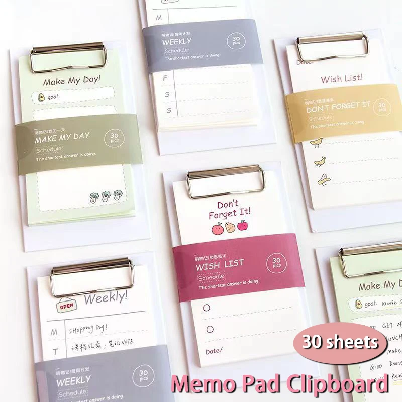 Clipboard 30 Sheets Memo Pad Clipboard Dashboard Clipboard with Notepad Message Notepad Holder Stationary Notepad Clip Fashion