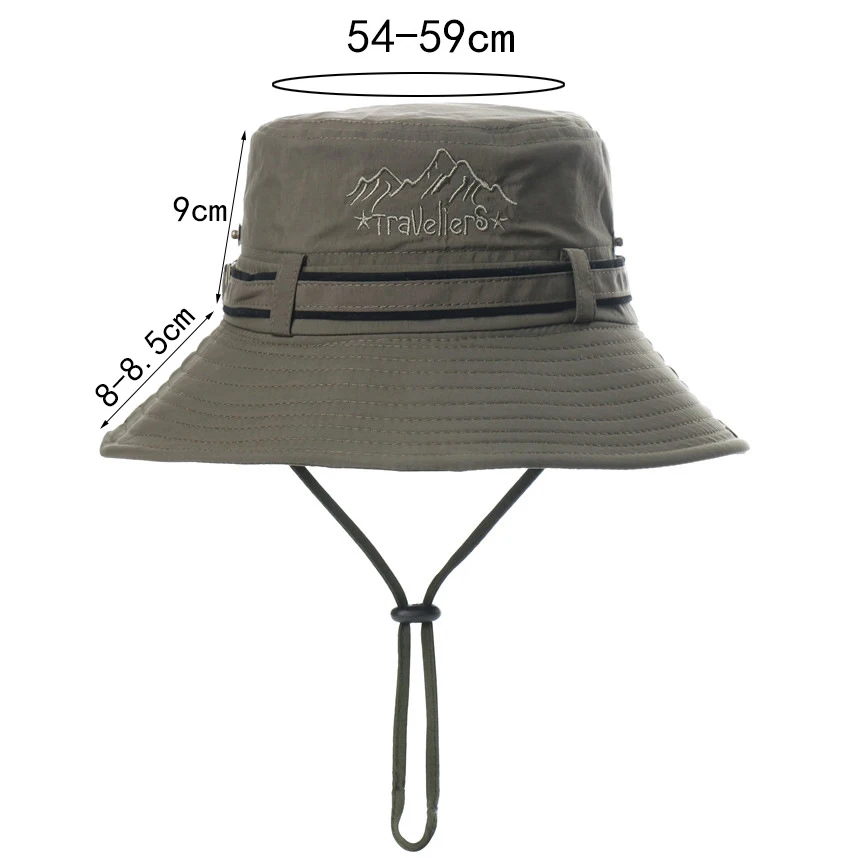 Men Bucket Hat Wide Brim Breathable Sun Hat Outdoor Waterproof Hiking Fisherman Cap Letter Embroidery UV Protection Basin Cap