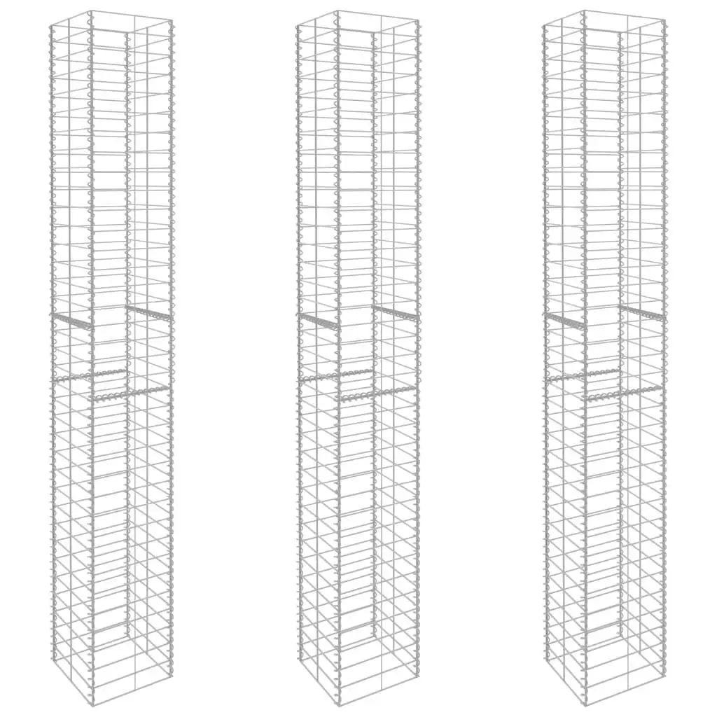 3 Pcs Galvanized Steel Gabion Baskets 9.8x9.8x77.6 Inch - Heavy Duty Garden & Landscape Solutions