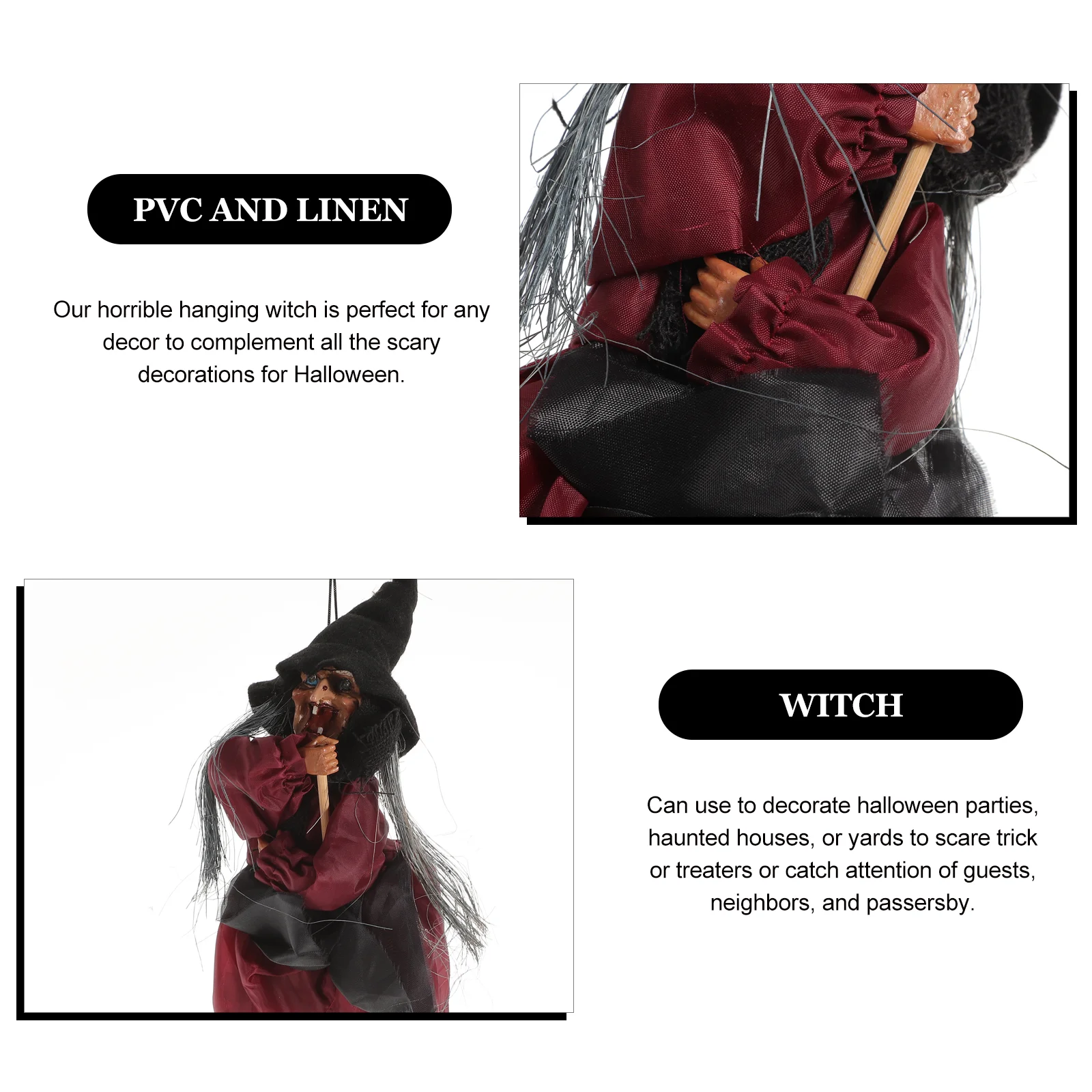 Scary Witch Creepy Props Halloween Sports Living Room Decoration Trick Treaters Hanging Ghost Haunted Horror Decorations