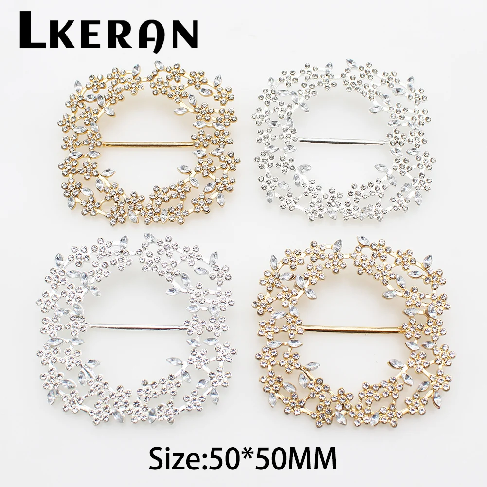 New 2Pcs 50mm Flower Design Rhinestone Belt Decorative Slide Buckle For Hair Diamond DIY Accessories Gift Box Bow Ribbon