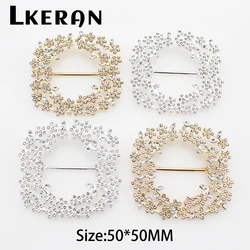 New 2Pcs 50mm Flower Design Rhinestone Belt Decorative Slide Buckle For Hair Diamond DIY Accessories Gift Box Bow Ribbon