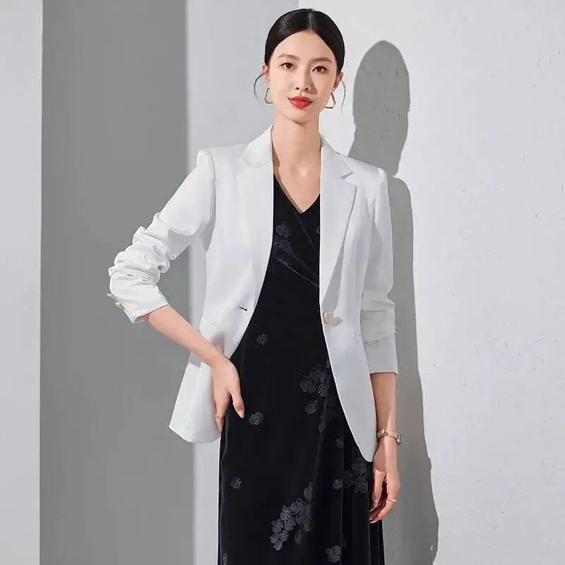 سترات رسمية بيضاء أنيقة معطف لأنماط موحدة كم طويل بلايز بليزر معطف نسائي ملابس مقابلة مهنية #2