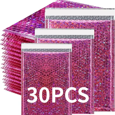 Holographic Pink Bubble Mailers Self Seal Padded Envelopes Waterproof Shipping Bags for Small Business
