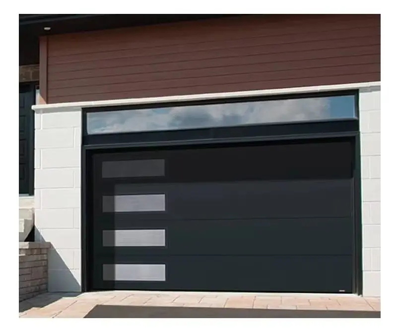 Garage Door Aluminum Alloy ,Customized Size,Frosted Glass Modern luxury Black Automatic for Villa Modern