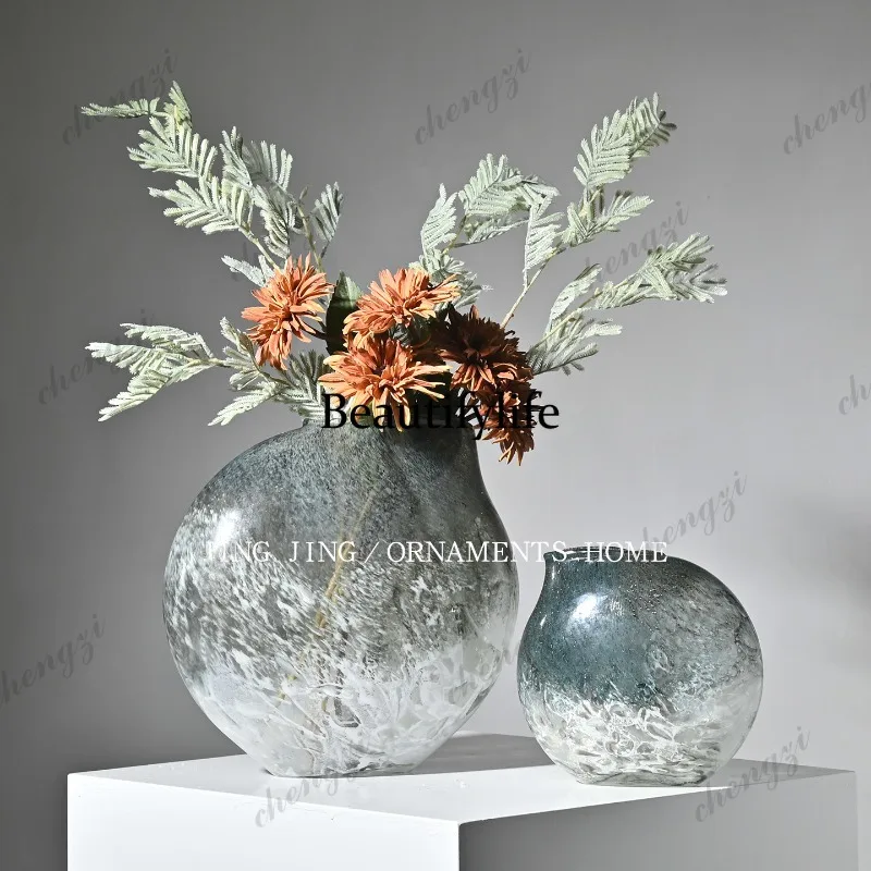 Modern cloud bubble glass vase flat high-end living room coffee table flower arrangement ornament
