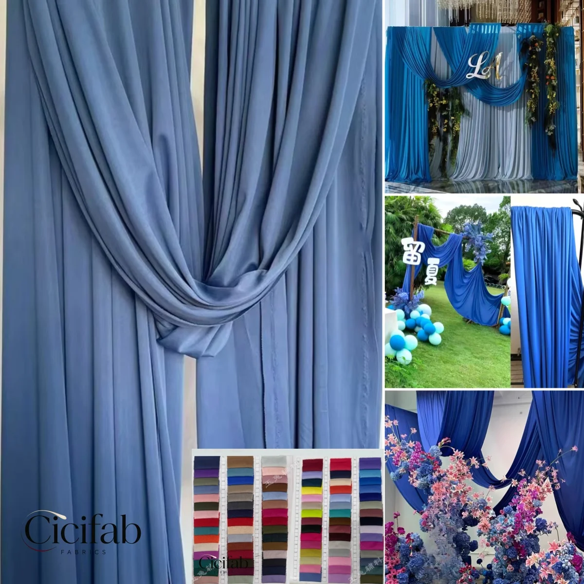 Dusty Blue Milk Silk Fabric Soft Flowy Drape for Wedding Party Backdrop Event Scene DIY Designer Drapery