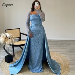 Mermaid Evening Dresses Sequin Long Sleeve Formal Occasion Gowns for Women Removable Skirt Wedding Prom Dress Dubai Customized