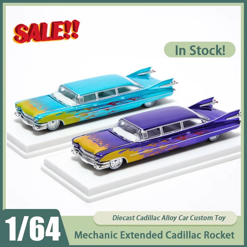 New In Stock Mechanic 1:64 Extended Cadillac Rocket Car Alloy Miniature Diecast Cadillac Ornaments Custom Toys Kids Gift