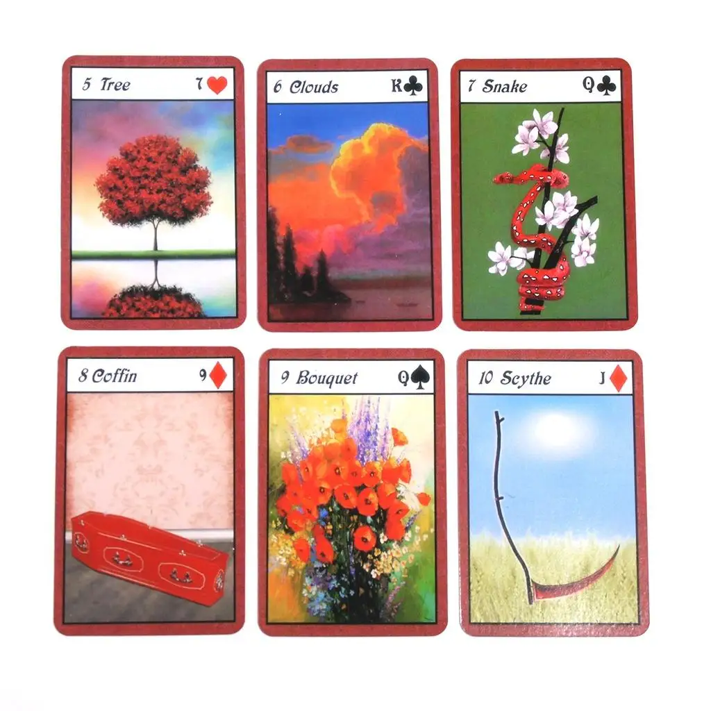 Cartes de tarot oracle Lenormand rouge, jeu de société pour fête de famille, destin, 9x6cm, 36 pièces