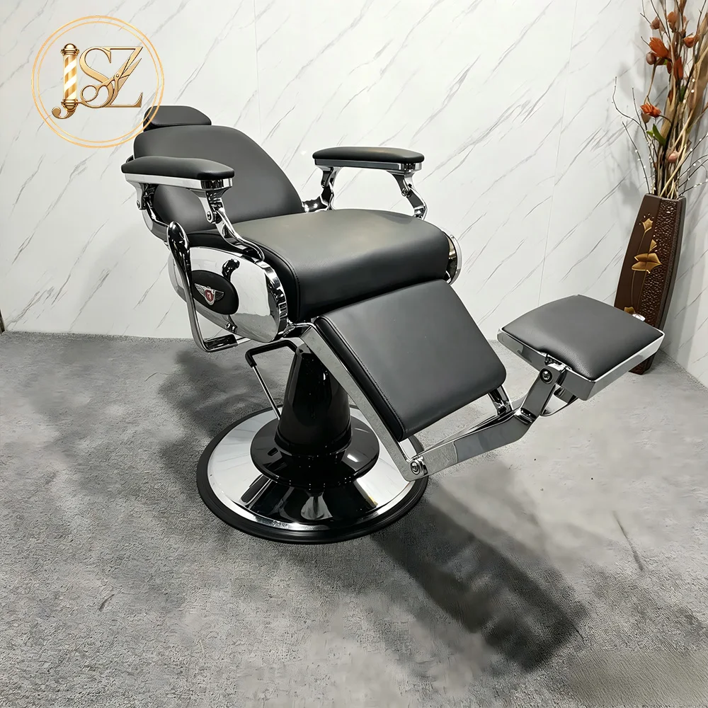 Hydraulic Reclining Salon Chair Vintage Appearance Solid Steel Structure Barbershop Furniture