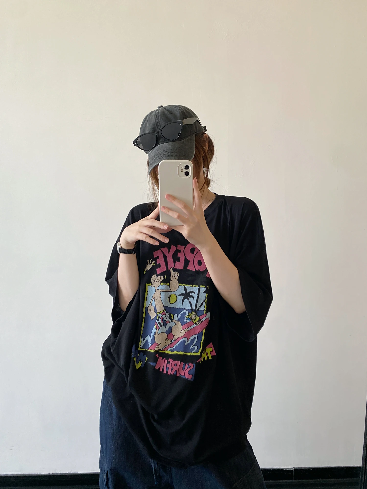 Lightweight Loose Short Sleeve round Neck T-Shirt Sun You Xinjiang Cotton Surfing Cartoon Casual Loose Fit Women's T-shirt