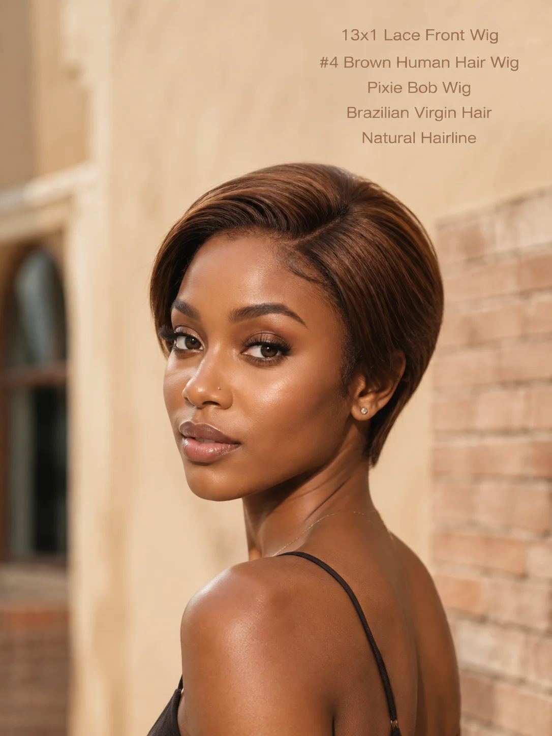 TIMOPOL 13x1 Transparent Lace Front Short Bob Wig 6 Inch Side Part Light Auburn Brown Virgin Human Hair Pixie Cut Wig Adjustable Cap With Combs Daily Wigs