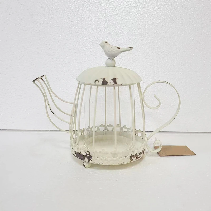 Gardening groceries, garden and courtyard decoration ornaments, old tin wire bird kettle candlestick