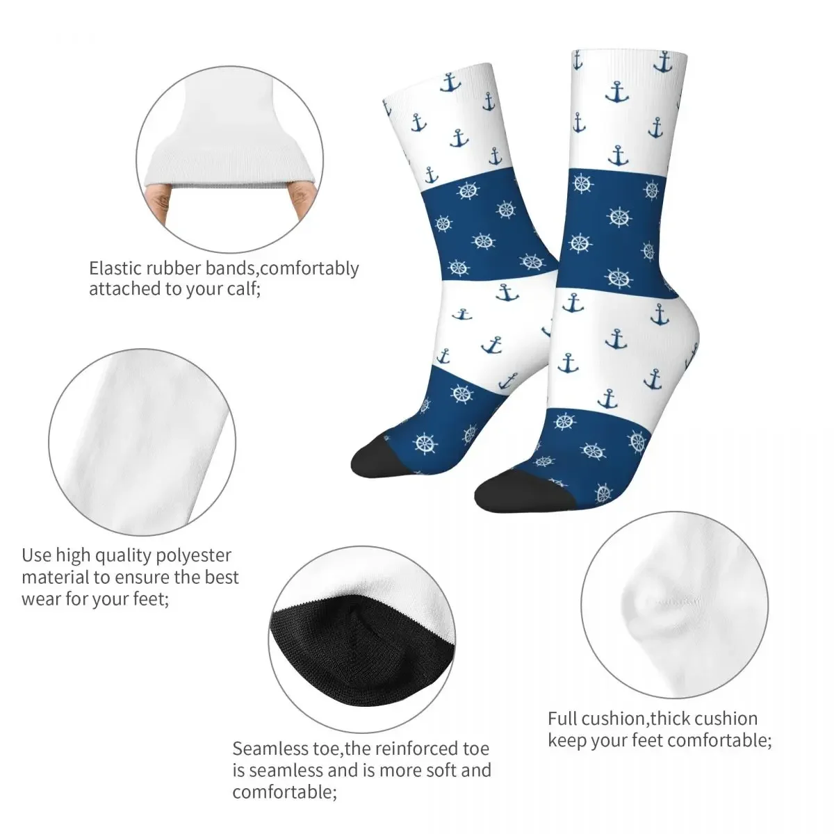 Socks Nautical Blue Helms Anchors Marine Rudder Product for Men Women Compression Sock All Season Best Gifts Idea