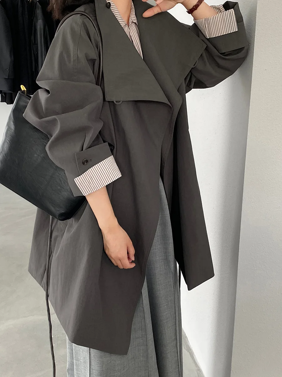 مزاجه النمط البريطاني سترة واقية الرجعية الدانتيل متابعة الخصر المرأة معطف التلبيب تصميم سترة واقية سترة فضفاضة وبسيطة #2