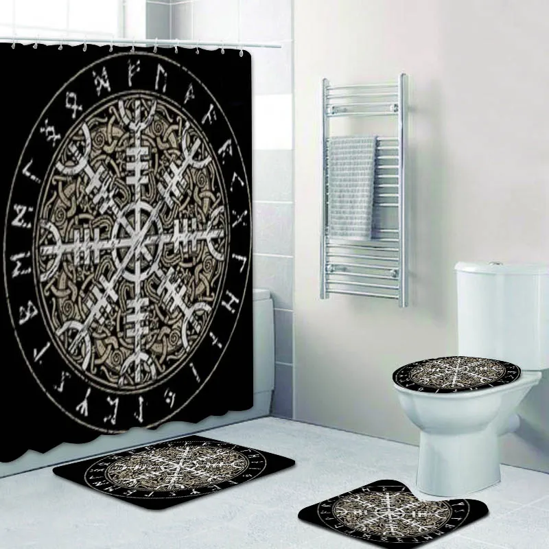 

Nordic Style Shower Curtain Viking Helm Of Awe Icelandic Magical Staves Shower Curtains Bathroom Sets Showers Curtins And Rugs