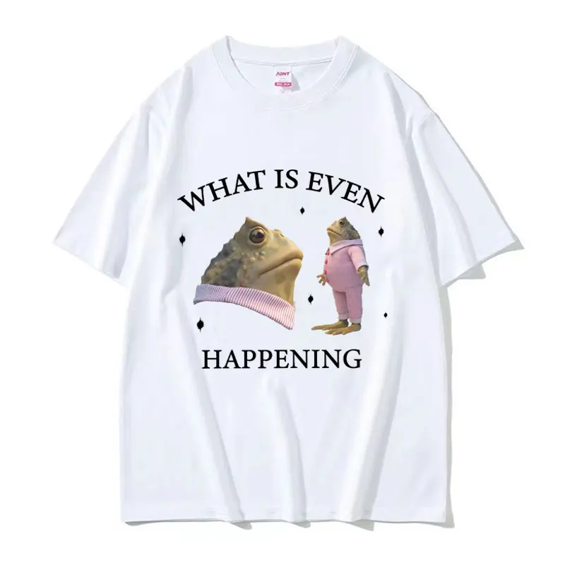 What Is Even Happening Funny Frog Meme T-Shirts Men Fashion Casual Short Sleeve T Shirt Cozy Cotton Oversized T-shirt Tops