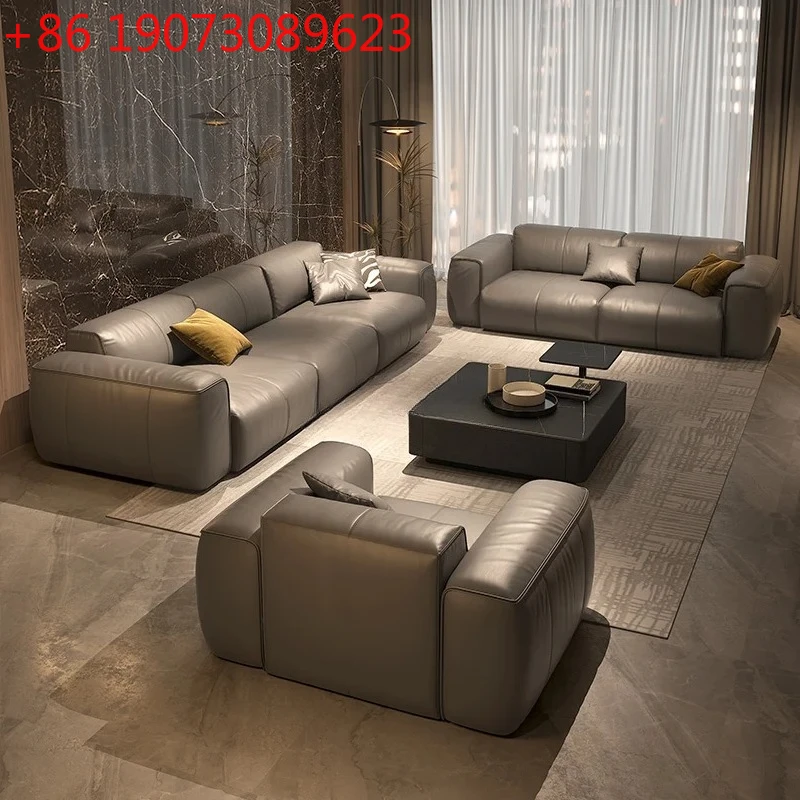 

Living Room Modern Simple Straight Row First Layer Cowhide Square