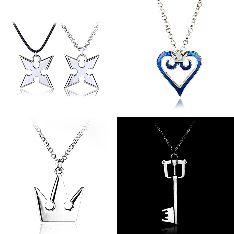 Juego Kingdom Hearts cadena colgante collar Sora llave hoja corona encanto declaración gargantilla mujeres hombres Cosplay joyería regalo