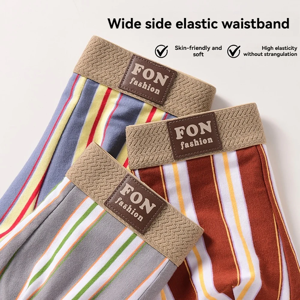 กางเกงในชายแบบไร้ตะเข็บลายม้าลาย ผ้าฝ้าย 100% แพ็ค 3 ชิ้น ระบายอากาศ ต้านเชื้อแบคทีเรีย ยืดหยุ่นสูง
