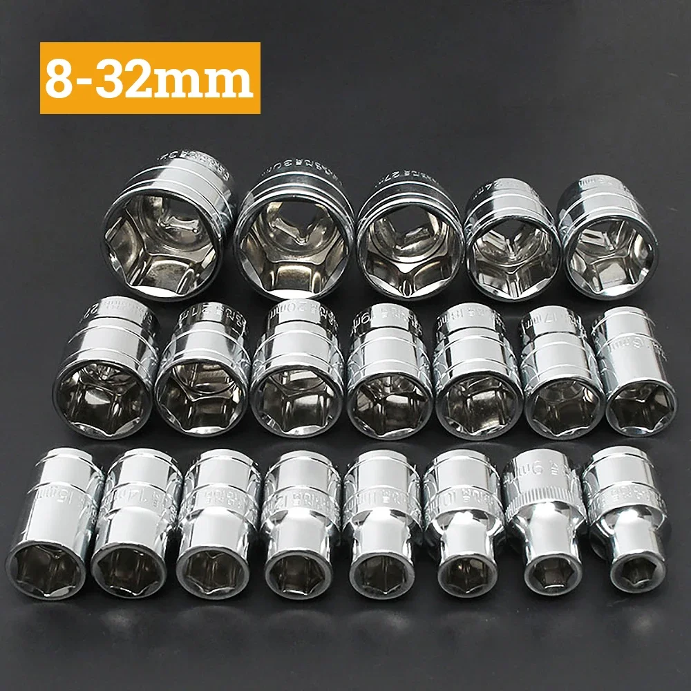 2Pcs Dia 8/10/12/14/16/18/20/22/24/27/30/32mm Socket Standard Socket Long 38mm SquareRatchet Wrench Hexagonal Socket Tool