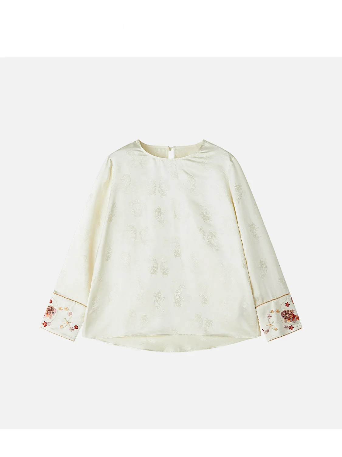 

Новинка JINGJING2026: Длинный рукав с вышивкой «Цветочный узор» и бисерной отделкой, круглый вырез, китайский стиль, для женщин...