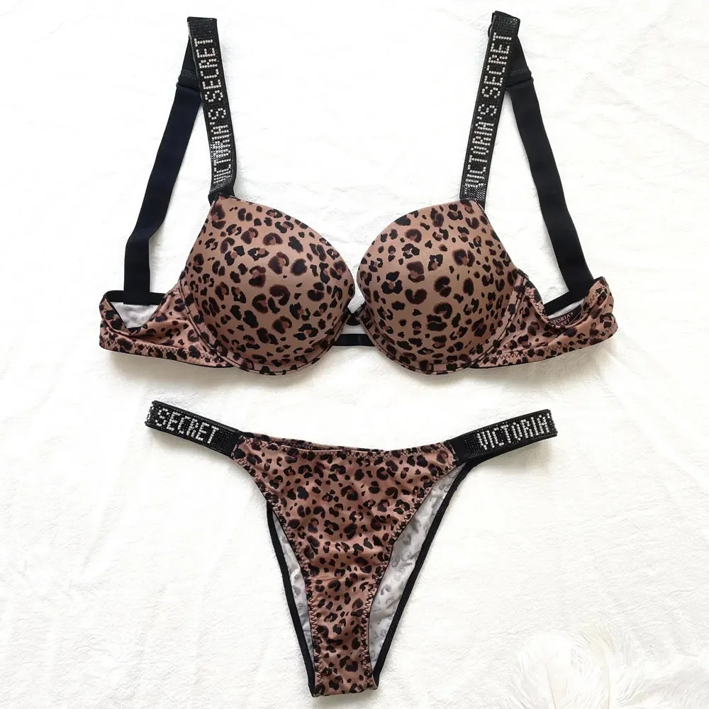 

Victoria's Secret Women Underwear Lingerie Set Push Up Bra and Panty Summer Lace Rhinestone Letter Brand Design Underwear Bra