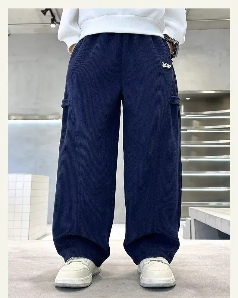 ZOETOPKID Jungen Freizeithosen Kinder Herbst Lose Warme Sporthosen Marineblaue Hosen für Kinder Frühling Kinderbekleidung – Detail 4