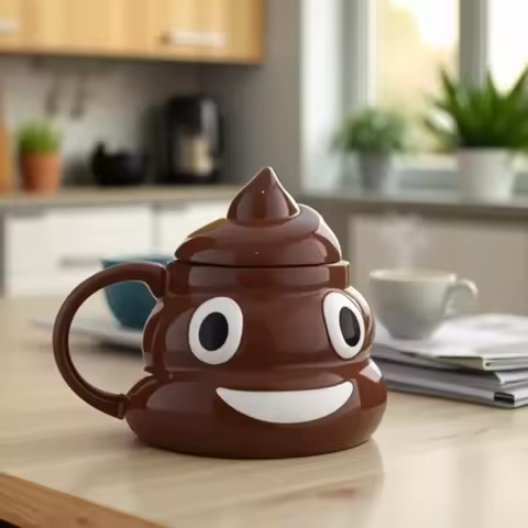 Poop Ceramic Cup - Prank, Funny, Trick, Personality Poop Mug, Coffee Cup with Lid, Gag Gift