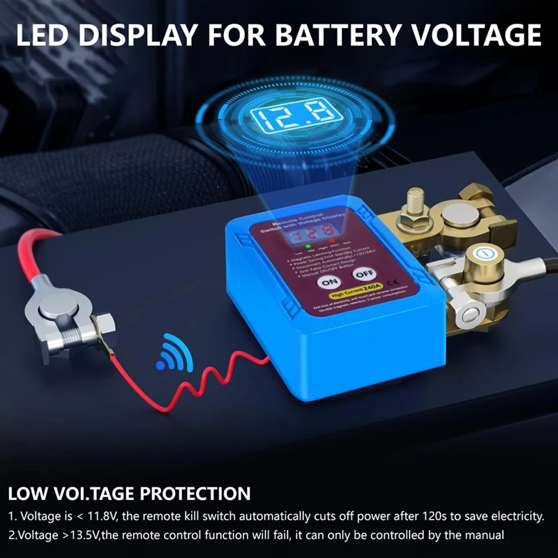 Remote Battery Disconnect Switch 12V 240A With Led Voltage Display,Automatic Power Shut Off Switch For Auto Car Truck