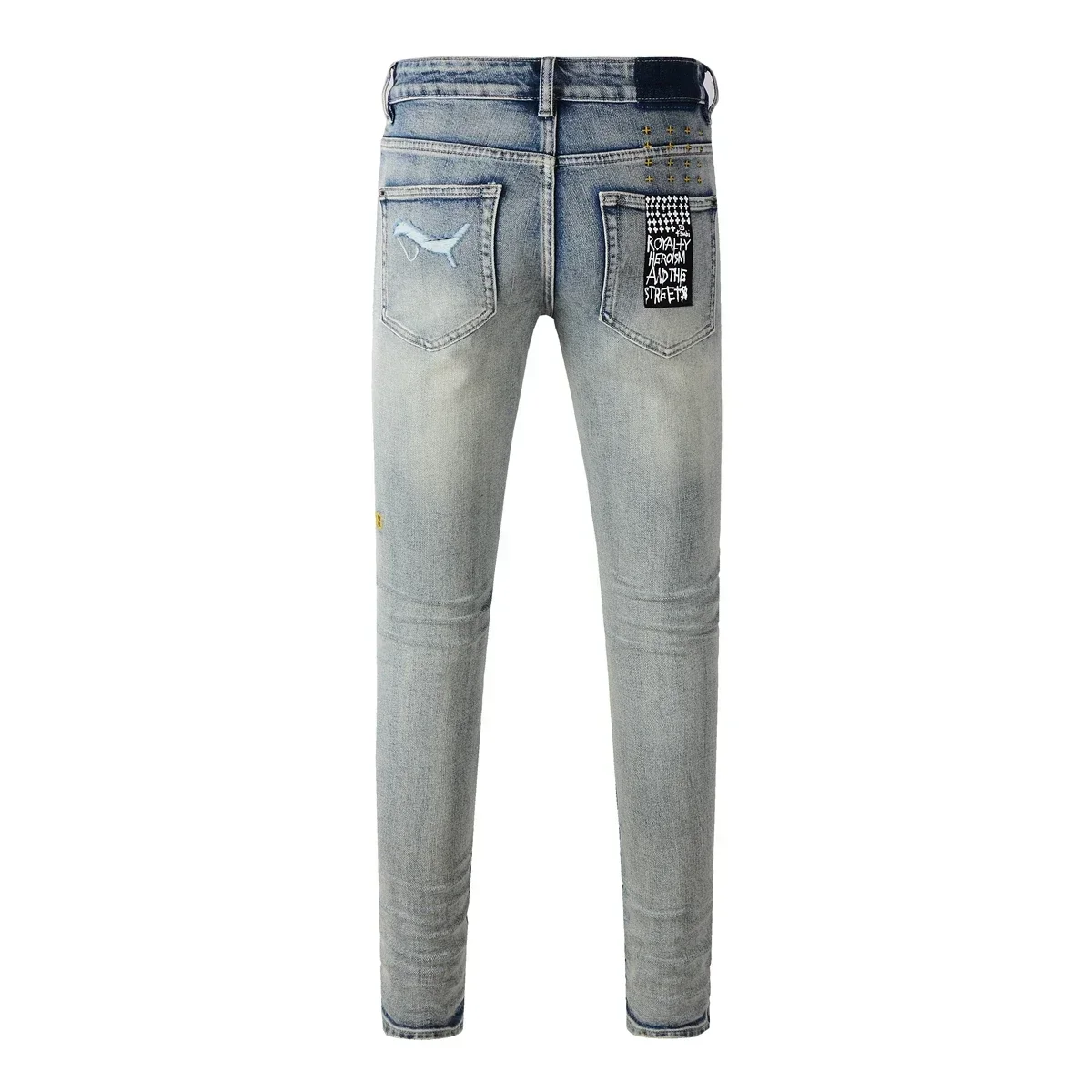 Nuevos pantalones vaqueros cruzados KSUBI para hombre, pantalones vaqueros ajustados elásticos de tiro bajo con agujeros de pintura American High Street, pantalones plisados rasgados