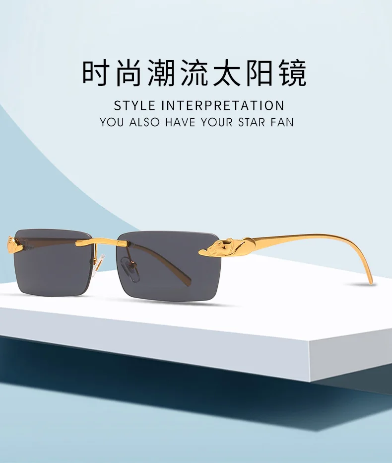 

Leopard-Head Rimless Square Sunglasses Unisex Polarized UV400 Retro Hip Hop Driving Streetwear Trendy sunglasses for women