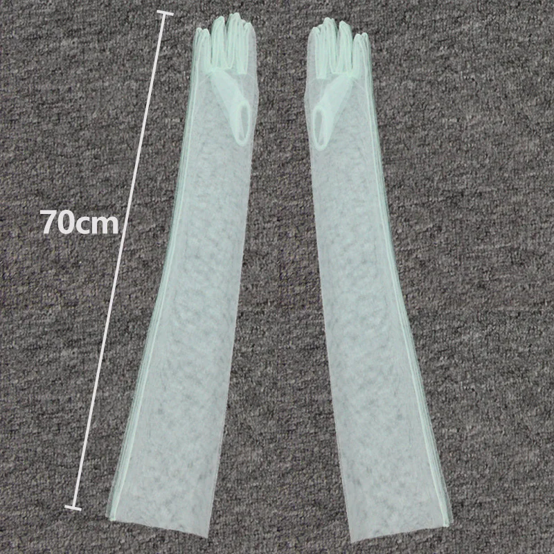 Guantes largos de tul transparente a la moda, manoplas elásticas ultrafinas de dedo completo, codo de malla, guantes de novia de boda, accesorio de