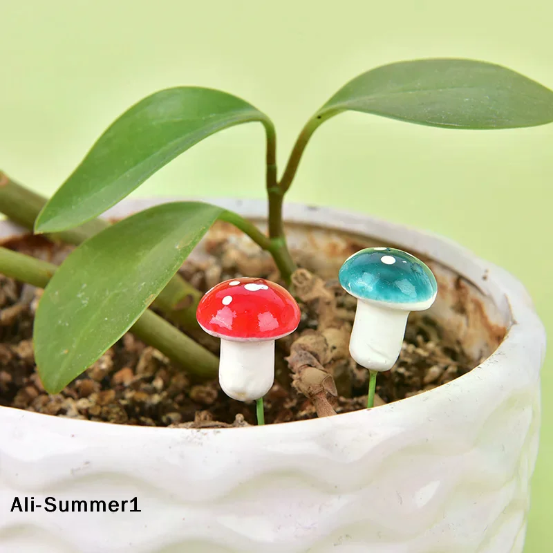 【E】10pcs Miniature Potted Decor Mushroom Craft Garden Ornament Resin Crafts Moss
