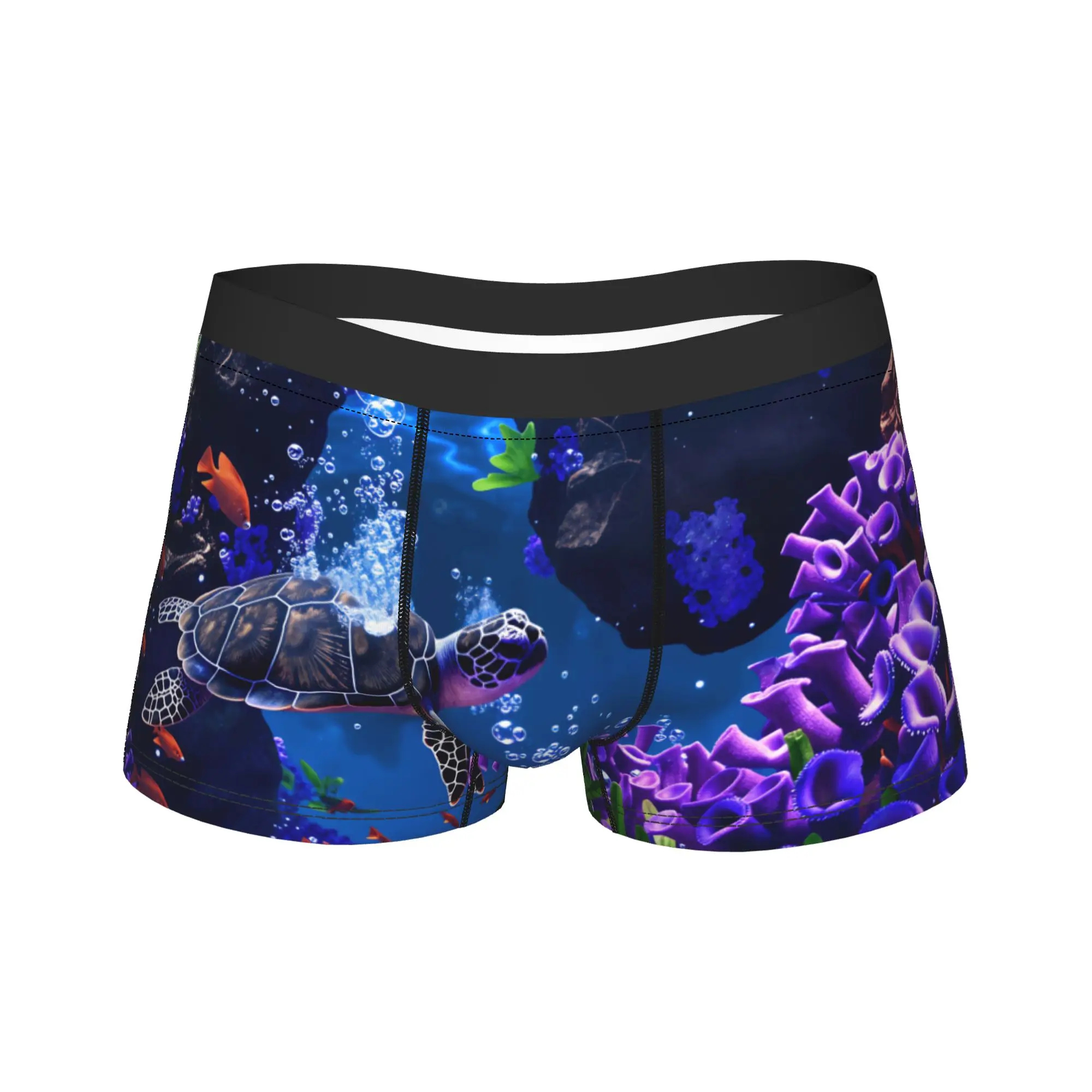 Sea Turtle Swimming Purple Coral Reef Ocean Underwear  Men Boxer Brief Elastic Boxer Shorts Hot Sale Design Plus Size Underpants