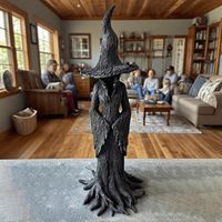 Cracker Barrel Witch Statue Gothic Halloween Resin Figurine Retro Magician Decor, Dark Fantasy Ornament, Festival Collectible