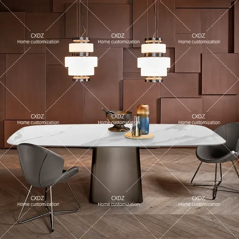 Nordic Sintered Stone Dining Table and Chairs Set Minimalist Rectangular Italian Style Light Luxury Marble Kitchen Furniture