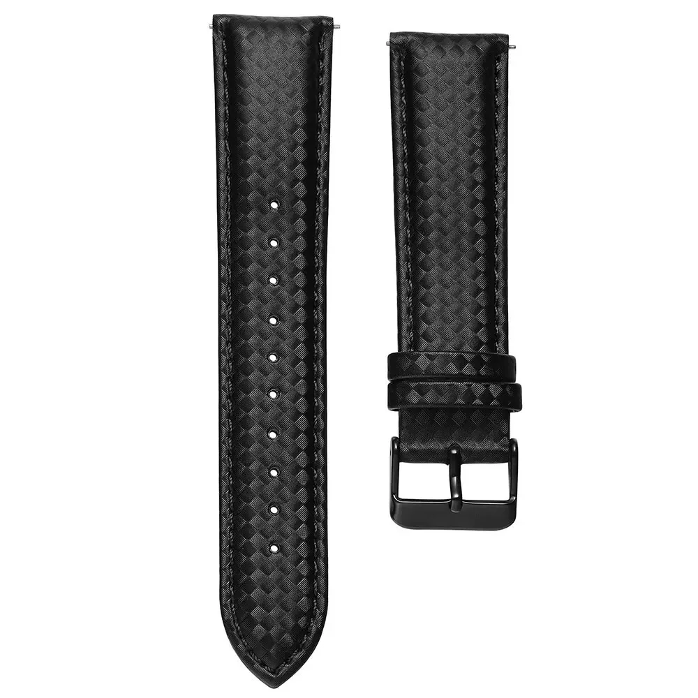 20mm 22mm Quick Release Black Carbon Fiber Leather Watch Strap Band For Galaxy Watch 6 5 4 3 41mm 45mm Gear S3 Replacement Band