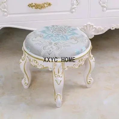 European Style Fabric Low Stool For Hallway Living Room Changing Round Ottoman Bedroom Retro Dressing Chair Seat Home Furniture