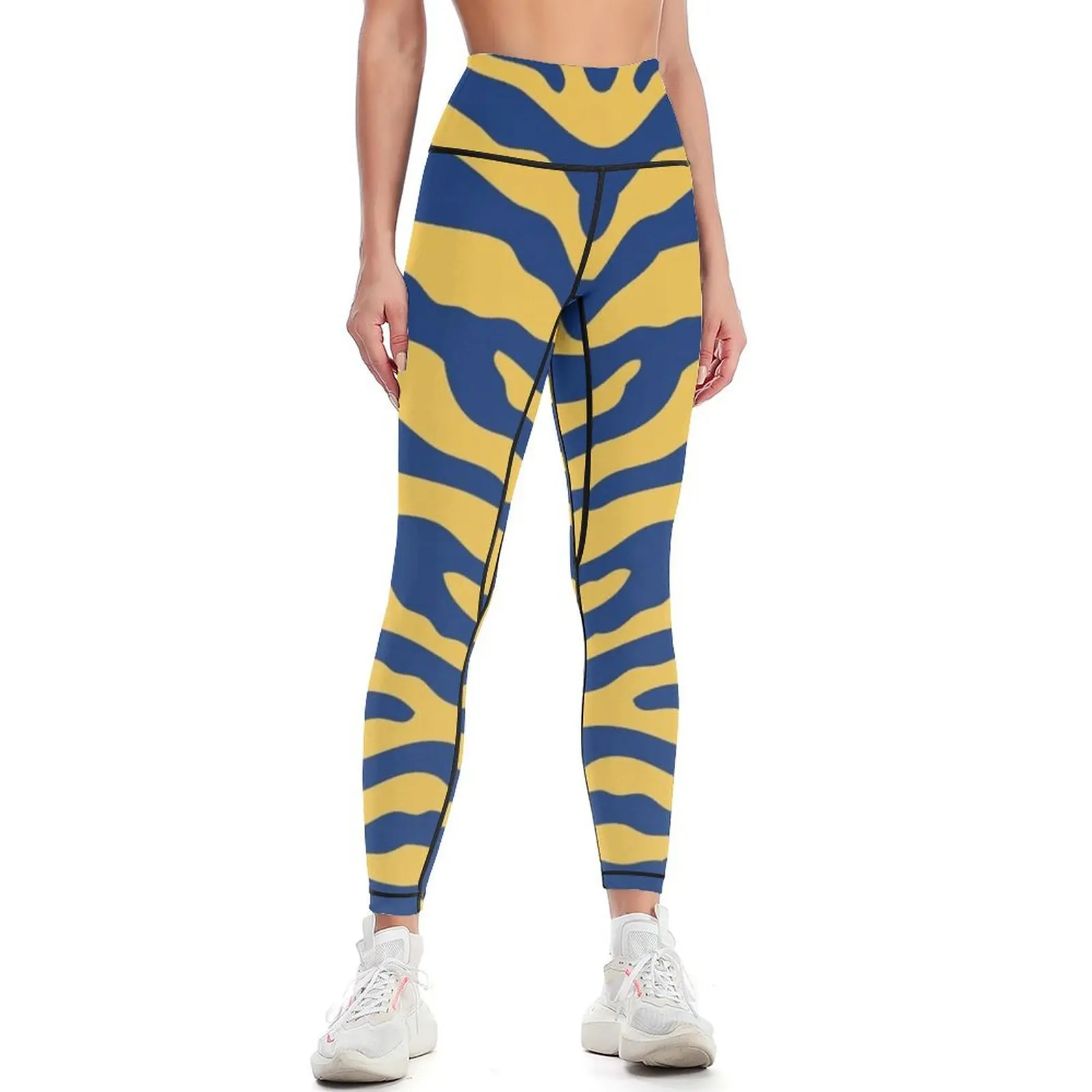 Zebra Wild Animal Print 173 Blue and Yellow Leggings sports tennis for Sports female Womens Leggings