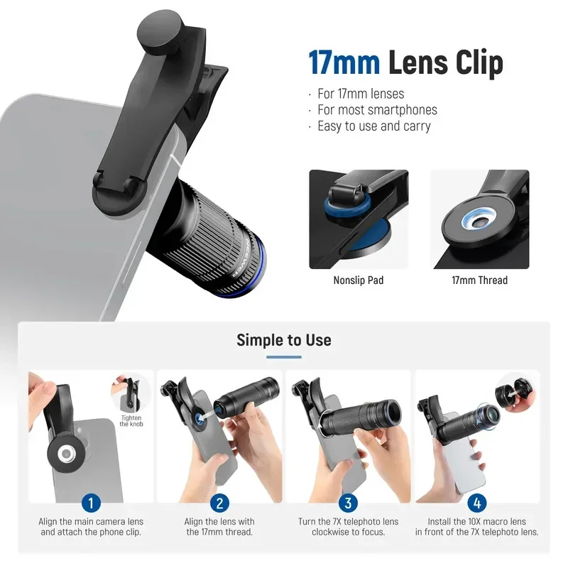 2026 LS-36 Ultra 7X Telephoto 10X Macro with 17mm Universal Phone Clip for IPhone/Android Smartphones Lens