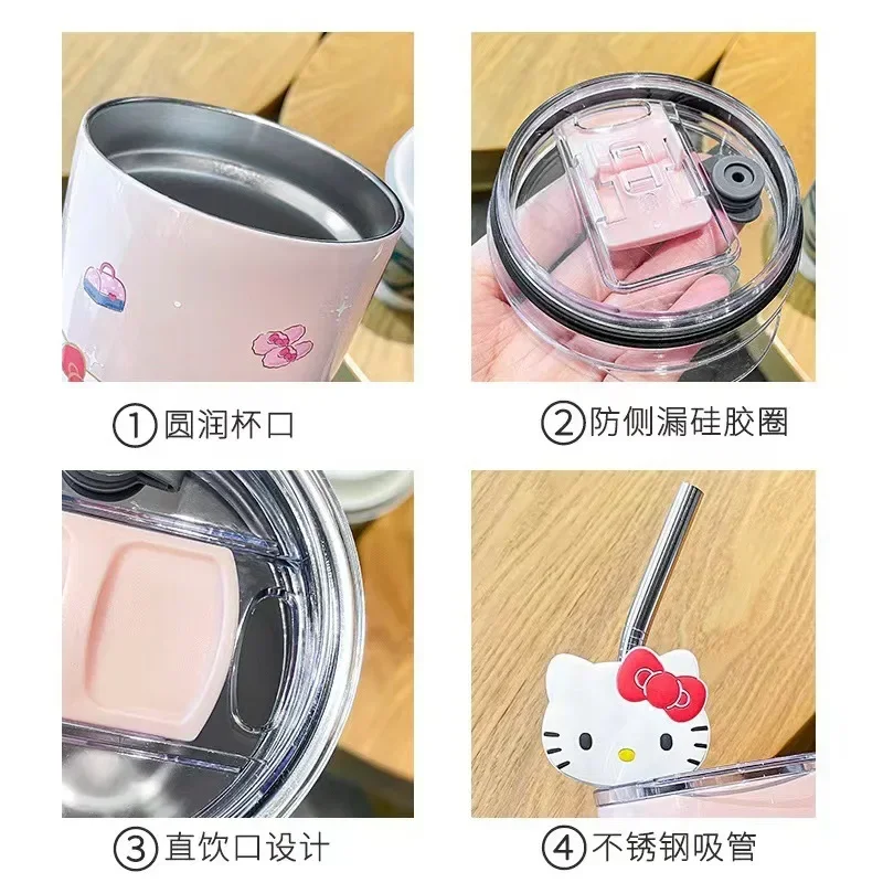 Anime Sanurgente Thermos Tasse à eau, My Melody Cinnamoroll Kuromi, Acier inoxydable, Paille de dessin animé avec couvercle, Tasse à jus, Cadeau