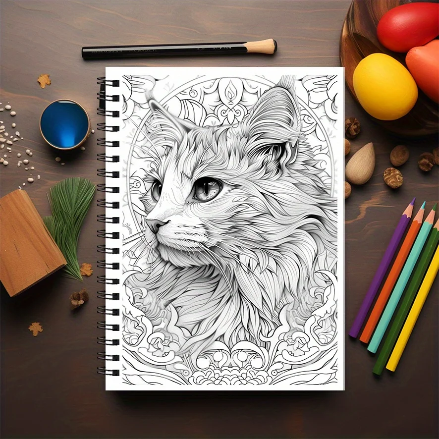 Pretty Cats Adult Coloring Book - 8.3x 11.2 Inch 22 Page Coloring Book - Helps Reduce Stress and Ease Emotions