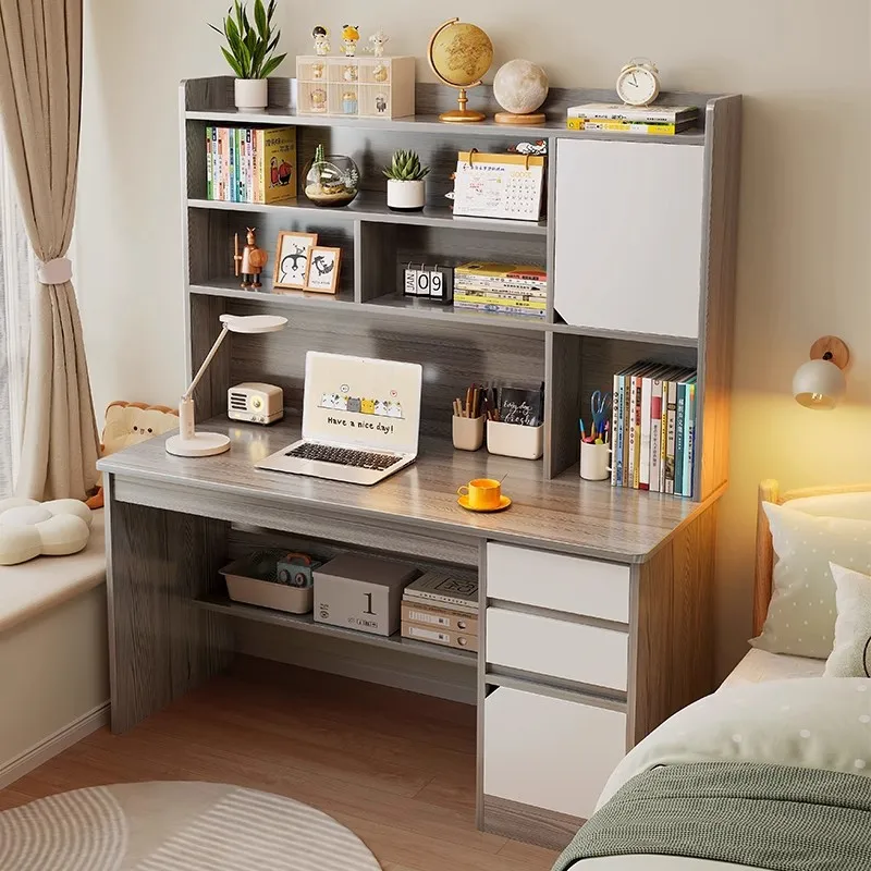 Modern Home Office Furniture Student Writing Desk with Integrated Bookcase Computer Bookshelf Combination for Household Use