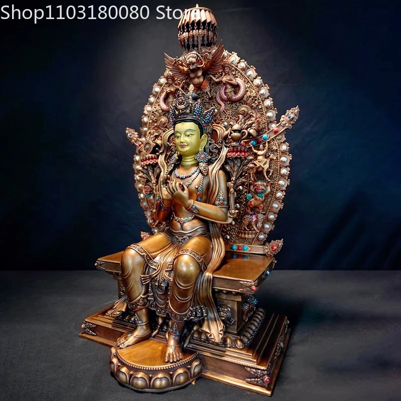 55cm Red copper Hand painting Maitreya Bodhisattva STRONG BUDDHA statue sculpture