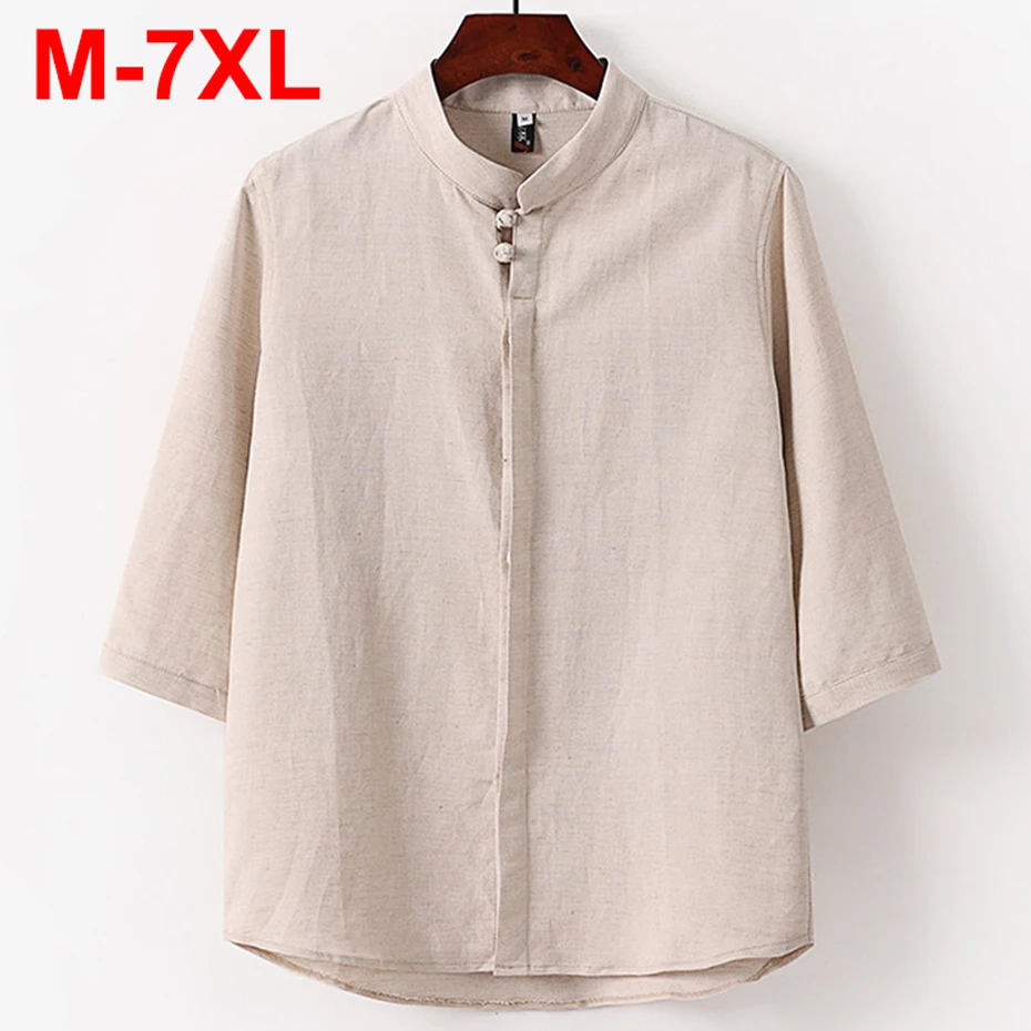 

7XL Plus Size Shirts Men Summer Short Sleeve Linen Shirts Button Up Blouse Man Big Size 6XL Shirts